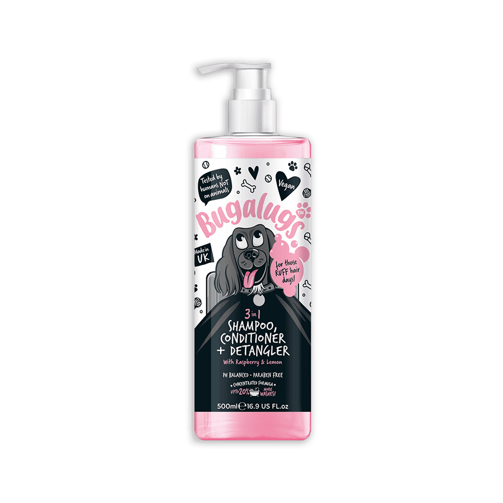 Bugalugs 3-i-1 Shampoo til filtret pels med Hindbær & Citron (500ml)
